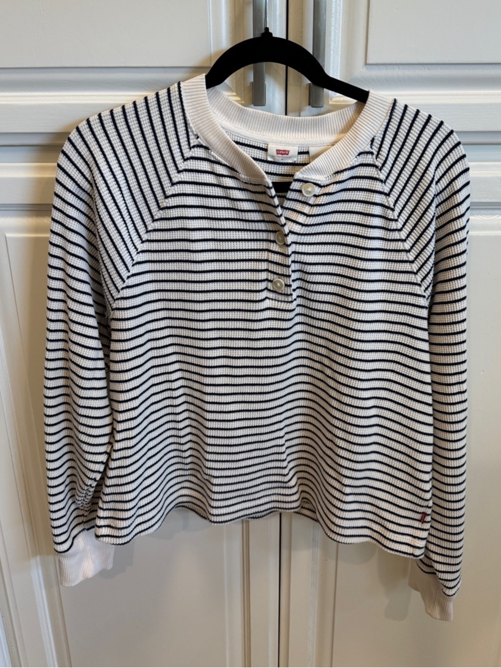 Levi's White and Black Striped Henley long sleeve